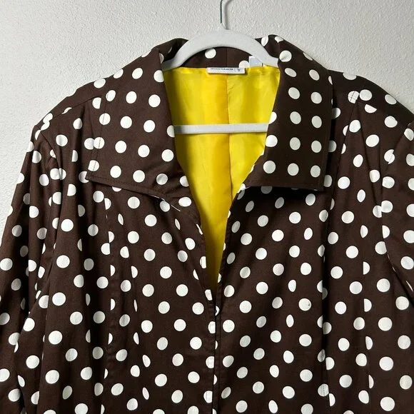 Susan Graver Sateen Jacket Size 3X Brown White Polka Dot Ruched Sleeve Pockets - Picture 2 of 16